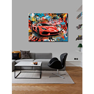 Kanvas Tablo Grafitili Kırmızı Spor Araba 50x70 cm