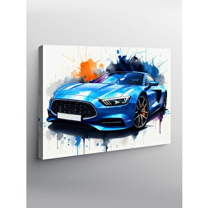 Kanvas Tablo Neon Işıklı Mavi Spor Araba 70x100 cm