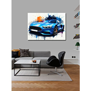Kanvas Tablo Neon Işıklı Mavi Spor Araba 70x100 cm