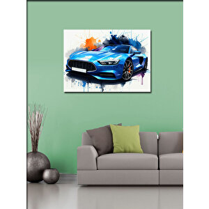 Kanvas Tablo Neon Işıklı Mavi Spor Araba 70x100 cm