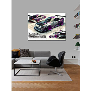 Kanvas Tablo Pembe Yarış Arabası Takımı 70x100 cm