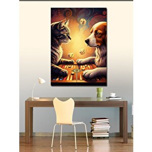 Kanvas Tablo Satranç Oynayan Hayvanlar 70x100 cm