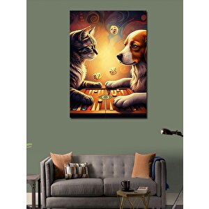 Kanvas Tablo Satranç Oynayan Hayvanlar 70x100 cm