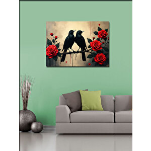 Kanvas Tablo Kırmızı Güller Ve Kuşlar 50x70 cm