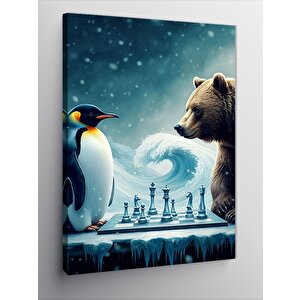 Kanvas Tablo Satranç Oynayan Kutup Hayvanları 70x100 cm