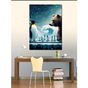 Kanvas Tablo Satranç Oynayan Kutup Hayvanları 70x100 cm