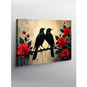 Kanvas Tablo Kırmızı Güller Ve Kuşlar 70x100 cm