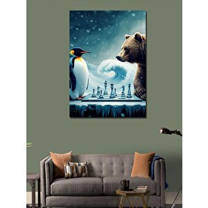 Kanvas Tablo Satranç Oynayan Kutup Hayvanları 50x70 cm
