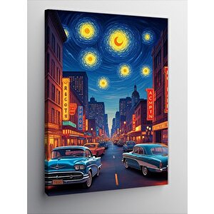 Kanvas Tablo Yıldızlı Şehir Manzarası 100x140 cm