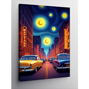 Kanvas Tablo Yıldızlı Gece Şehir 70x100 cm