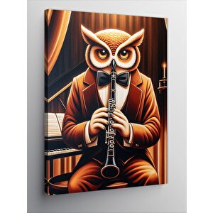 Kanvas Tablo Klarnet Çalan Baykuş 100x140 cm