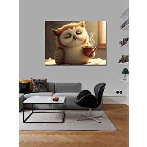 Kanvas Tablo Kahve İçen Baykuş Figürü 70x100 cm