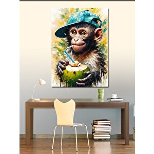 Kanvas Tablo Hindistan Cevizi Tutan Maymun 70x100 cm