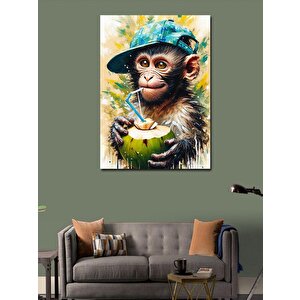 Kanvas Tablo Hindistan Cevizi Tutan Maymun 70x100 cm