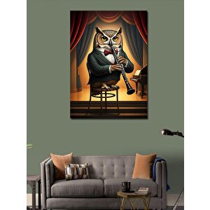 Kanvas Tablo Klarnet  Çalan Baykuş 100x140 cm