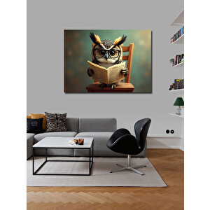 Kanvas Tablo Kitap Okuyan Baykuş Figürü 50x70 cm