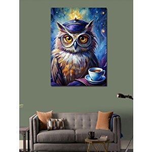 Kanvas Tablo Kahve İçen Baykuş 50x70 cm