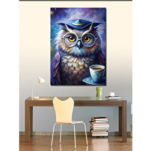 Kanvas Tablo Kahve İçen Bilge Baykuş 100x140 cm