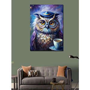 Kanvas Tablo Kahve İçen Bilge Baykuş 100x140 cm