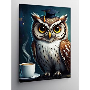 Kanvas Tablo Kahve İçen Baykuş 50x70 cm