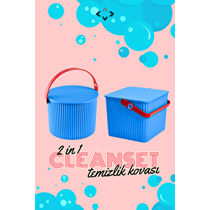 Cleanset İkili Temizlik Kovası Yuvarlak Kare Kova - Çöp Kutusu - Temizlik Kovası Oyuncak Kutusu