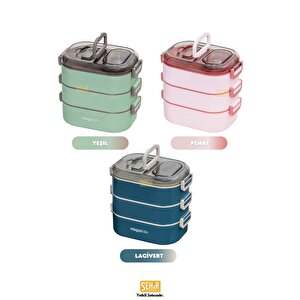 Vagonlife Bento 1450ml Lunchbox Yeni Koleksiyon Üç Katlı 5 Bölmeli Çelik Sefer Tası Yemek Kutusu Pembe