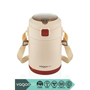 Vagonlife Bento 1800ml Lunchbox Yeni Koleksiyon 2 Kaseli 4-6saat Termos Özellikli Çelik Sefertası Yemek Kutusu Bej