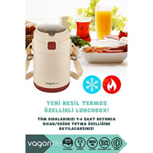 Vagonlife Bento 1800ml Lunchbox Yeni Koleksiyon 2 Kaseli 4-6saat Termos Özellikli Çelik Sefertası Yemek Kutusu Bej