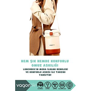 Vagonlife Bento 1800ml Lunchbox Yeni Koleksiyon 2 Kaseli 4-6saat Termos Özellikli Çelik Sefertası Yemek Kutusu Bej