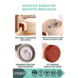 Vagonlife Bento 1800ml Lunchbox Yeni Koleksiyon 2 Kaseli 4-6saat Termos Özellikli Çelik Sefertası Yemek Kutusu Bej