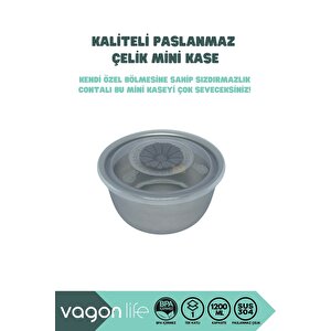 Bento 1200ml Lunchbox Yeni Koleksiyon Tek Katlı 4 Bölmeli Ve Kaseli Çelik Sefer Tası Yemek Kutusu Gri