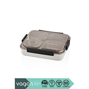 Bento 1200ml Lunchbox Yeni Koleksiyon Tek Katlı 4 Bölmeli Ve Kaseli Çelik Sefer Tası Yemek Kutusu Siyah