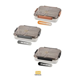 Vagonlife Bento 1200ml Lunchbox Yeni Koleksiyon Tek Katlı 4 Bölmeli Ve Kaseli Çelik Sefer Tası Yemek Kutusu Siyah