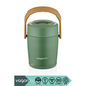 Vagonlife Bento 1600ml Lunchbox Yeni Koleksiyon 2 Kaseli 4-6saat Termos Özellikli Çelik Sefertası Yemek Kutusu Yeşil