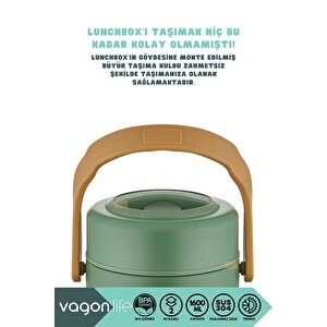 Vagonlife Bento 1600ml Lunchbox Yeni Koleksiyon 2 Kaseli 4-6saat Termos Özellikli Çelik Sefertası Yemek Kutusu Yeşil