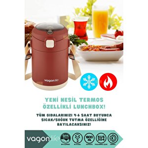 Vagonlife Bento 1800ml Lunchbox Yeni Koleksiyon 2 Kaseli 4-6saat Termos Özellikli Çelik Sefertası Yemek Kutusu Kırmızı