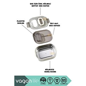 Vagonlife Bento 550ml Lunchbox Yeni Koleksiyon Tek Katlı Bölmesiz Çelik Sefer Tası Yemek Kutusu Lacivert