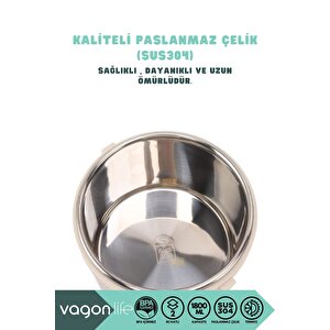 Vagonlife Bento 1800ml Lunchbox Yeni Koleksiyon 2 Katlı 4-6saat Termos Özellikli Çelik Sefer Tası Yemek Kutusu Bej