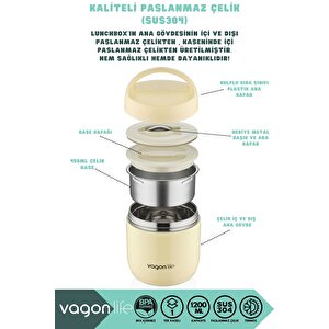 Bento 1200ml Lunchbox Yeni Koleksiyon 1 Kaseli 4-6saat Termos Özellikli Çelik Sefertası Yemek Kutusu Sarı