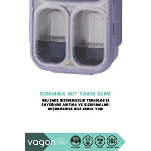 Bento 950ml Lunchbox Yeni Koleksiyon Tek Katlı 4 Bölmeli Çelik Sefer Tası Yemek Kutusu Pembe