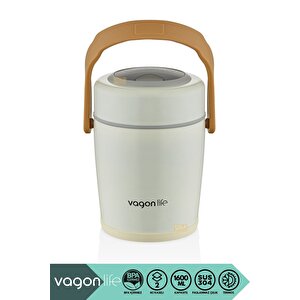 Vagonlife Bento 1600ml Lunchbox Yeni Koleksiyon 2 Kaseli 4-6saat Termos Özellikli Çelik Sefertası Yemek Kutusu Beyaz