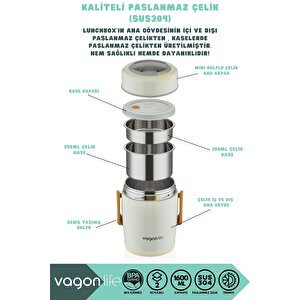 Vagonlife Bento 1600ml Lunchbox Yeni Koleksiyon 2 Kaseli 4-6saat Termos Özellikli Çelik Sefertası Yemek Kutusu Beyaz