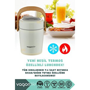 Vagonlife Bento 1600ml Lunchbox Yeni Koleksiyon 2 Kaseli 4-6saat Termos Özellikli Çelik Sefertası Yemek Kutusu Beyaz