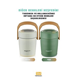 Vagonlife Bento 1600ml Lunchbox Yeni Koleksiyon 2 Kaseli 4-6saat Termos Özellikli Çelik Sefertası Yemek Kutusu Beyaz