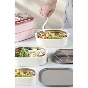 Vagonlife Bento 1450ml Lunchbox Yeni Koleksiyon Üç Katlı 5 Bölmeli Çelik Sefer Tası Yemek Kutusu Yeşil