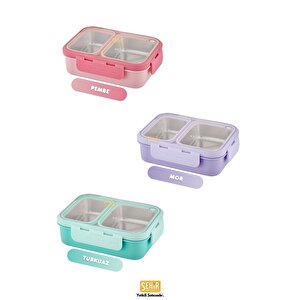 Bento 700ml Lunchbox Yeni Koleksiyon Tek Katlı 2 Bölmeli Çelik Sefer Tası Yemek Kutusu Mor