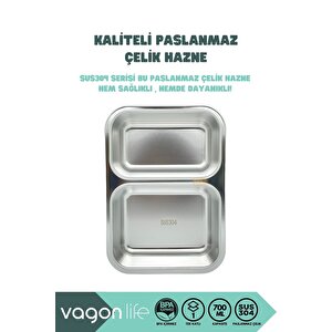 Bento 700ml Lunchbox Yeni Koleksiyon Tek Katlı 2 Bölmeli Çelik Sefer Tası Yemek Kutusu Mor