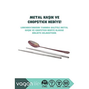 Vagonlife Bento 700ml Lunchbox Yeni Koleksiyon Tek Katlı 2 Bölmeli Çelik Sefer Tası Yemek Kutusu Mor