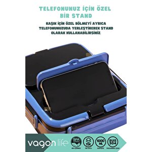 Vagonlife Bento 1000ml Lunchbox Yeni Koleksiyon Tek Katlı 3 Bölmeli Paslanmaz Çelik Sefer Tası Yemek Kutusu Lacivert
