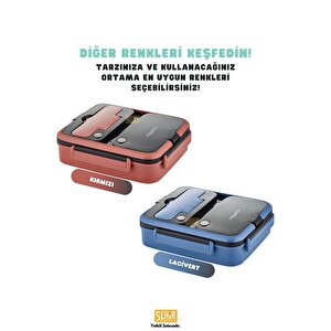 Vagonlife Bento 1000ml Lunchbox Yeni Koleksiyon Tek Katlı 3 Bölmeli Paslanmaz Çelik Sefer Tası Yemek Kutusu Lacivert
